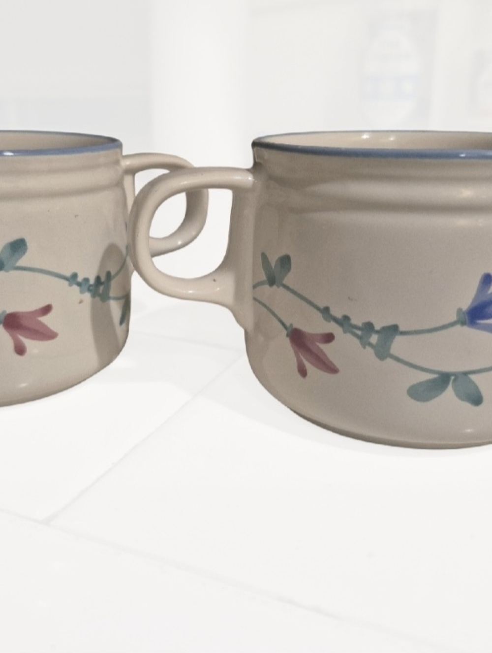 2 Savoir Vivre Portofino Vintage Collectab Blue Stoneware Coffee Tea Mugs  JF036